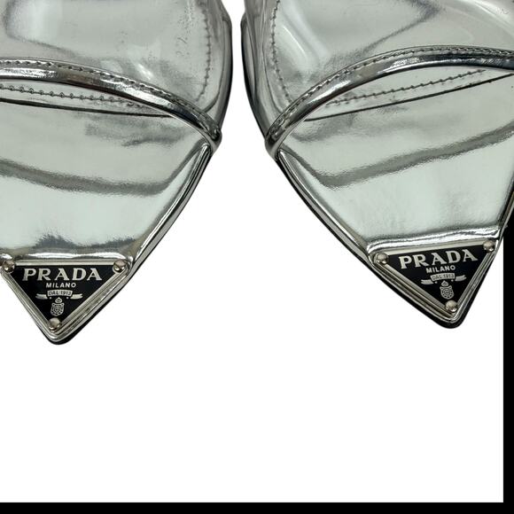 Prada Plex Transparent Pvc Triangle Logo Mule Sandals Silver Size 38.5 - Picture 6 of 10